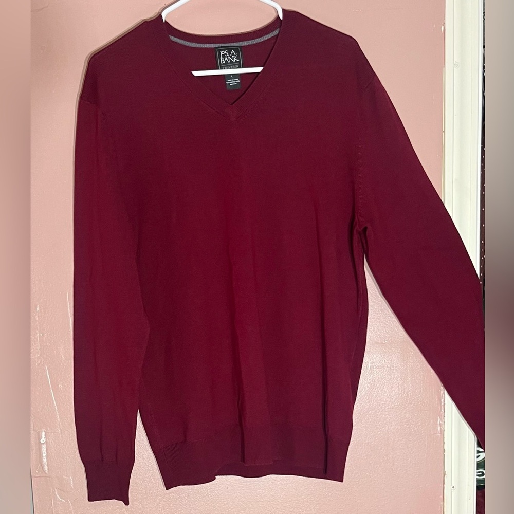 Jos. A. Bank Burgundy Red 100% Merino‎ Wool Career Casual Sweater Large